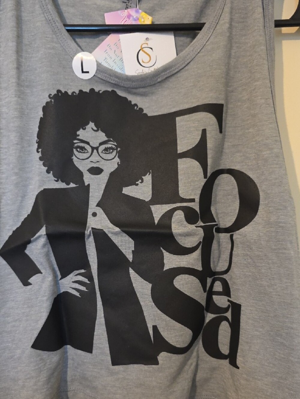 Next Level Apparel Light Gray Graphic Tank with Black Afro Illustration - Picture 2 of 4